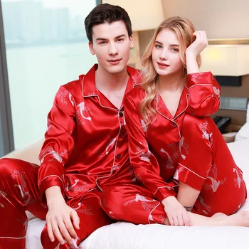 Aukštos Klasės Mėgėjams Šilko Pižama Ilgomis Rankovėmis Pyjama Set Top+Kelnės Vyrams, Moterims Sleepwear Gėlių Naktiniai Drabužiai Namų Drabužiai