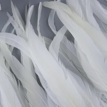 Aukštos kokybės Balti Gaidžio Uodegos Plunksnos Apdaila, Plotis-30-35cm/12-14 cm Vestuvės Dress Dekoratyvinis plunksnos Amatų