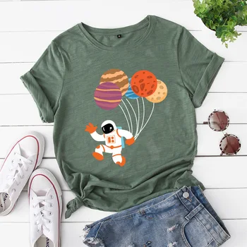 Balionai, dangaus Marškinėliai Moterims Marškinėlius Planetos Balionas T-shirt Astronautas Drabužiai Moterims Astronautas Viršūnes Tees Animacinių filmų Dizaineris