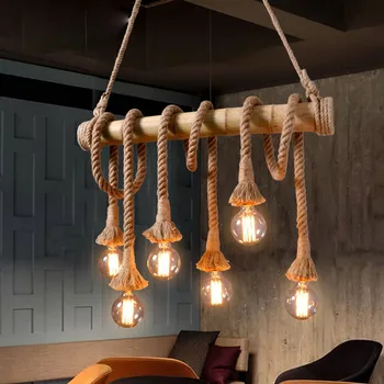 Bambuko kanapių virvė sieniniai šviestuvai kūrybos restoranas apdailos lempos šviesą baro stalo sodo bambuko hunging šviesos