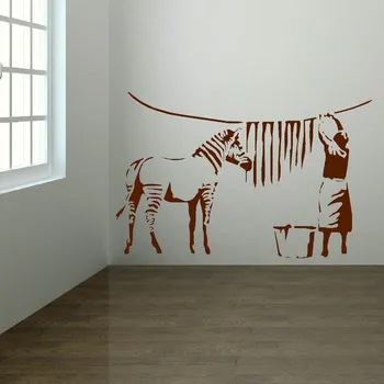 Banksy zebra stripes skalbimo kambario sienos lipdukas dailės freskos namų decal Namų dekoro, sienų lipdukai,