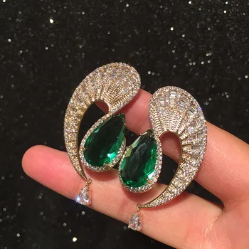 Bilincolor bangos formos vandens lašelius green crystal įterpti cirkonis stilingi auskarai, auskarai moterims, vestuves ir dovana
