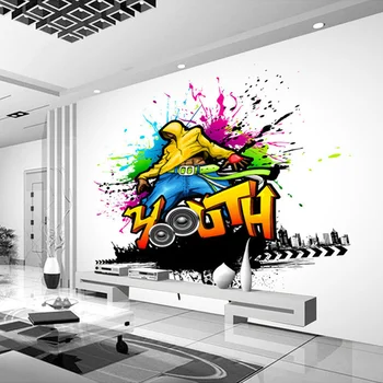 Custom Sienų Tapetai Spalvinga Muzikos ir Šokio, Graffiti Meno Sienų Tapybos Baras KTV Gyvenamasis Kambarys su Sofa-lova, TV Foną Tapetai Freskomis 3D