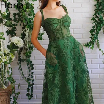 Elegantiška Žalia Nėrinių Kokteilių Suknelė 2019 Ilgai Spageti Promenadzie Suknelė, Paplūdimio Vestidos De Fiesta De Noche Vakarinę Suknelę Nemokamas Pristatymas