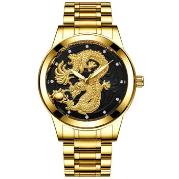 FNGEEN Porą Žiūrėti Vyrų Dragon Moterų Phoenix Laikrodžiai Viršuje Prabangos Prekės Kvarco Aukso Laikrodis atsparus Vandeniui Nerūdijančio Stee Šviesos Vyras