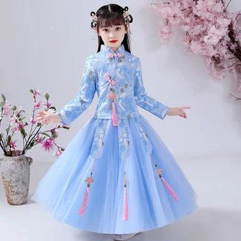 Gėlių Mergaičių suknelės, vaikams, suknelės mergaičių Kinų cheongsam Kūdikių elegantiškus drabužius Tradicinės Kinų drabužiai Nauji Metai Suknelė