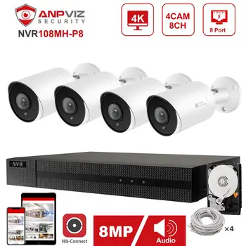 Hikvision OEM 8CH 4K NVR 4/6/8pcs 4K IP Kamera su POE IP Apsaugos Sistemos Komplektas vidaus/Lauko CCTV Vaizdo Stebėjimo 2,8 mm P2P