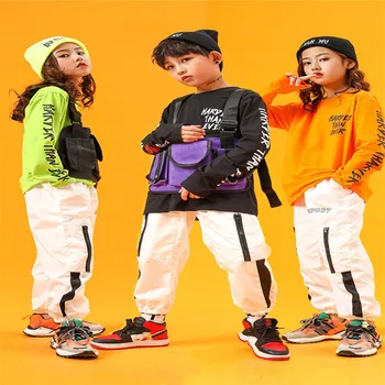 Hip-Hop Šokio Kostiumai ilgas Rankovėmis Gren Viršuje Kelnės Rudenį Banga Gatvės Scenos Drabužiai, Vaikų Šokių Džiazo Komplektus Veiklos Dėvėti