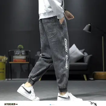 Hybskr Japonų Pusėje Laiškas Išspausdintas Vyrai Džinsinio audinio Poilsiu 2020 Streetwear Elastinga Juosmens Žmogus Laisvas Jeants Vyrų Atsitiktinis Krovinių Kelnės 5XL