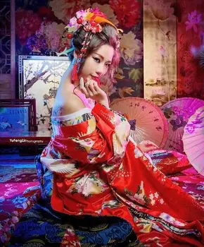 Japonijos Slyvų Žiedų Kimono Išorinis Drabužis, Kostiumas Graži Moteris Suknelė Japonijos Veiklos Kimono Moteris Šaudyti Drabužiai