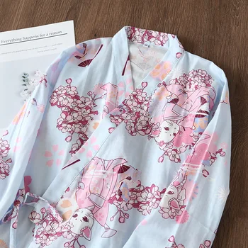 Japonų Kimono Pižamą Moterų Medvilnės Marlės, Yukata Pižama, Chalatas Virtos Namų Paslauga Vasarą Plonas Kimono Megztinis Homewear