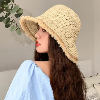 KARŠTA Havajų Paplūdimio Skrybėlę moterų Atsitiktinis Saulės Pavėsyje Apsaugos Skrybėlę merginos rankų Šiaudų skrybėlę vasarą, Panama nuo Saulės Skrybėlę lauko žvejys