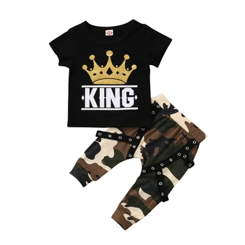 Kūdikiams, Vaikiška Kūdikių Berniukų Drabužiai Nustatyti Black King T-Shirt Pakabukas Kamufliažinės Kelnės Vaikams 2vnt Vasaros Laisvalaikio Apranga, Mada
