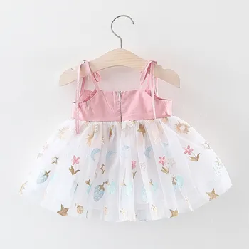 Kūdikiui baby girl drabužius vasarą 2019 frocks vestido Bamblys Baby Vaikų Mergaičių Dirželis Tiulio Spausdinti Suknelė Princesė Suknelės, Drabužiai