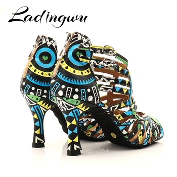 Ladingwu Prekės lotynų Šokių Batelius Ponios Šokių Batai Sportinių Šokių Bateliai Mėlynos Afrikos tekstūros Batai Profesionalus Patalpų Batai
