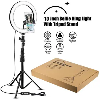 LED Selfie Žiedas Šviesiai 8 /10 colių Pritemdomi Telefono Kamera USB Selfie Žiedas Lempa Su Stovu Trikojai Už Mobilųjį Telefoną Vaizdo Gyventi Studija