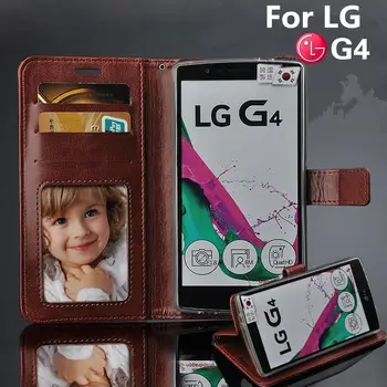 LG4 už LG G4 Atveju Piniginės Kortelės Lizdas Stentas Atvejais Arklio Oda Modelis Apversti Apsaugoti Dangtelis juodas Atveju, LG, 4 F500 H810 VS999