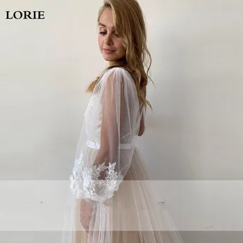 LORIE Šampano Princesė Vestuvių Suknelė Sluoksniuotos Rankovėmis Nėrinių Appliques Nuotakos Suknelė-Line Backless Boho Vestuvių Suknelė