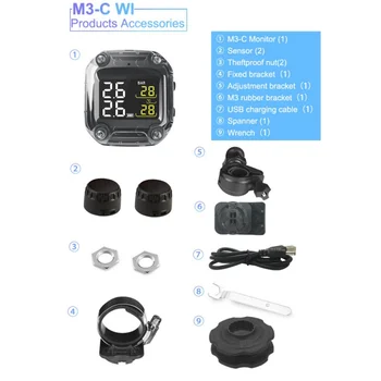 M3 Vandeniui Motociklo Realiu Laiku Padangų Slėgio Stebėjimo Sistema TPMS Belaidžio LCD Ekranas Vidinis ar Išorinis, TH/WI Davikliai