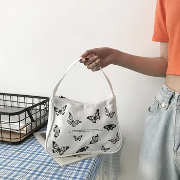 Mados Moterų maišas Rankinės 2020 naujas Pečių Krepšiai, shopper bags Mažas Drugelis Spausdinti Drobės Ponios Pažasties Maišelį Piniginės Mielas