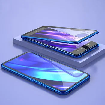 Magnetinio adsorbcijos Magnetas Telefono Coque Atveju, Samsung Galaxy S10 Lite S8 S9 Plus 10 Pastaba Pro A50 A60 A70 Dvigubo grūdinto stiklo