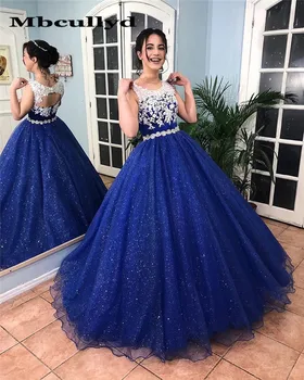 Mbcullyd Royal Blue Quinceanera Suknelės 2020 Appliques Nėriniai, Uždusęs Kamuolys Suknelė Ilgai Inscenizacija Suknelė Inscenizacija Vestido 15 Anos Plius Dydis