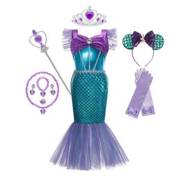 Merginos Princesė Suknelė Blizgančiais Mermaid Dress Išgalvotas Cosplay Kostiumas Mergaitėms, Vaikams Masto Paplūdimio Drabužiai Halloween Party Dress Up Apranga