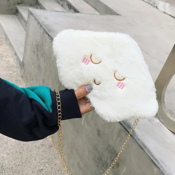 Mielas Debesis Flanelė Pečių Krepšiai moterų 2018 m. Žiemos pliušinis Crossbody krepšiai Balta Grandine Krepšys Mažų Mergaičių krepšys Sac a Main