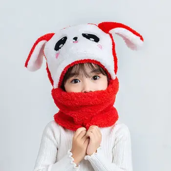 Mielas Kūdikis Skrybėlę, Šaliką Kostiumas Panda/Rabbit Stiliaus Rudens Žiemos Velvetas Vaikai Skrybėlę, Šaliką Nustatyti Medvilnės Mergaitės Berniukai Skrybėlės Kaklo Vaikų Šalikas