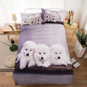 Mielas patalynės komplektai baltas šuo antklode padengti 3D gyvūnų sidabras bedlinens vaikai, žavinga lova, drabužių 3pcs mergaičių gražių lovatiesė