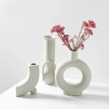 Moderni Baltos Keramikos Vazos Kinijos Stilius Paprastas, Skirtos Keramikos Ir Porceliano Vazos Dirbtinės Gėlės, Dekoratyvinės Figūrėlės