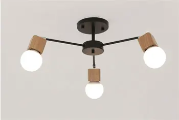 Modernus minimalistinis medienos juodasis geležies dažų 8 ginklų lubų lempa American retro kambarį apdaila LED E27 apšvietimo 110-220V