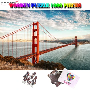 MOMEMO Golden Gate Bridge Dėlionė 1000 Vienetų Medinių Pasaulyje Garsaus Kraštovaizdžio Įspūdį Suaugusiųjų Smegenų Treneris Įspūdį Vaikams Žaislas