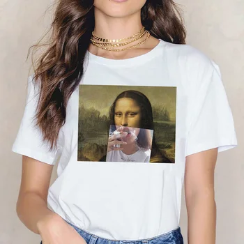 Mona Lisa T Shirt Naujus moteriškus marškinėlius 90s Estetinės Woment Stilingas Ullzang hip-hop Balta Harajuku Marškinėlius viršuje tee Mados Derliaus