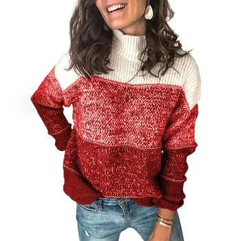 Moteris drabužius, O-Kaklo Prarasti Juostele Spausdinti Susiuvimo ilgomis Rankovėmis Megzti Megztinis vilnos megztinis moteriška свитера женские 2020 E1