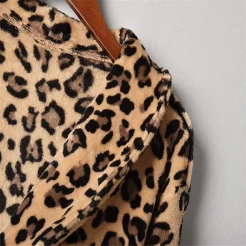 Moteriški Švarkai 2020 Leopard Dirbtiniais Kailiais Kišenėje Fuzzy Šiltos Žiemos viršutinių drabužių siuvimas Negabaritinių Prarasti Kišenėje Storio Moterų Ilgas Kailis