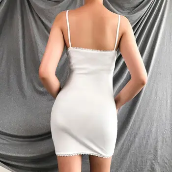 Moterys, Seksualus Baltas Briaunoti Megzti Rankovių Bodycon Mini Suknelė Spageti Dirželis Troškinti Nėrinių Apdaila Backless Šalies Clubwear