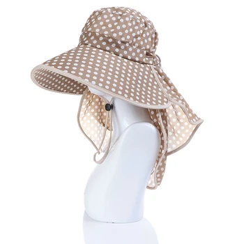 Moterų Mados Atsitiktinis Sulankstomas Medvilnės Dot Didelis Pastoge Vasaros Skrybėlės Taikomos Veido, Kaklo, Dviračių Stabdžių UV Saulės Skrybėlę