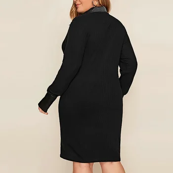 Nauja rudens žiemos plius dydžio megztinis suknelė moterims slim didelis atsitiktinis ilgomis rankovėmis V-kaklo mini suknelės juoda 4XL 5XL 6XL 7XL