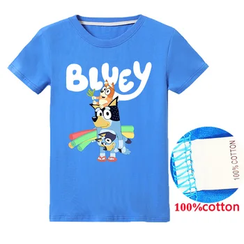 Naujas Animacijos bingo bluey Abėcėlė Spausdinti Mergaičių Marškinėliai Mergina Laisvalaikio T-shirt Vaikų Harajuku Berniukas Marškinėlius Kawaii Vaikai Viršūnės 