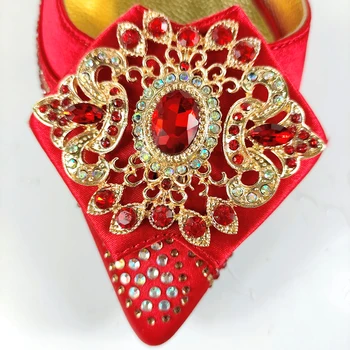 Naujas Atvykimo Karšto Pardavimo Raudona Spalva Crystal Stiliaus italų dizaino Vestuvių Moterų Batai ir Maišelį Nustatyti Šalis