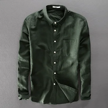 Naujas Italija medvilnės ir lino prekės ženklas marškinėliai vyrams vasaros ir pavasario armijos žalioji shirt mens atsitiktinis ilgomis rankovėmis marškinėliai vyrams chemise