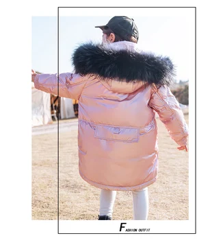 Naujas žiemos žemyn švarkai mergaitėms su gobtuvu tirštėti didelis kišenės, coats vaikų mados Blizgus 90% baltųjų ančių pūkais liemenės vaikams-30degree