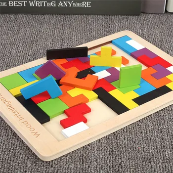 Naujų 3D Dėlionė Medinė Tangram Matematikos Žaislai, Tetris Žaidimas Vaikams Pre-school Magination Intelektinės Švietimo Žaislas Vaikams