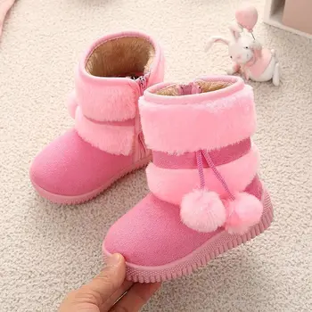Naujų produktų vaikų žieminiai batai, mergaičių sniego batai, šilta pliušinis berniukų batai, vidutinės trukmės veršiena suede mados non-slip batų