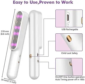 Nešiojamų UV dezinfekavimo priemonės Lazdelė Ultravioletinių Dezinfekavimo Lempa USB Įkrovimo Sterilizer uv-C Šviesos Namų Kelionės Baktericidinė Lempa