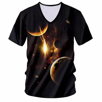 OGKB Vasaros Viršūnes vyriški V Kaklo Marškinėlius Cool 3D Spausdinimo Galaxy Kosmoso T-shirt Mėnulis T Shirts Vyras Hiphop Streetwear Punk Tee Marškinėliai 7XL