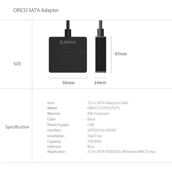 ORICO 2.5 Colių Kietojo Disko Tvarkyklė Adapterio Kabelį Konverteris USB3.0 SATA 22 Pin USB Adapteris iš 2.5 colių Sata HDD SSD