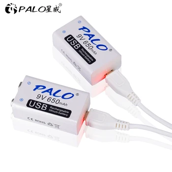 PALO USB 9V 6F22 ličio Įkraunama Baterija, 650mAh 1,5 valandos spartus įkrovimas li-ion li jonų liion baterijas
