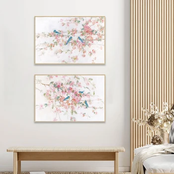 Peach Blossom Filialas Paukščių Sienos Meno Tapybos Drobės Naujas Kinijos Plakatai ir Spausdina Sienos Nuotraukas Kambarį Modernus Dekoro